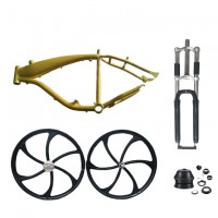 Colorful 2.4L Gas Tank Frame (Golden),26" Magnesium Wheels,26" Black Fork and 1 1/8" Headset Combo